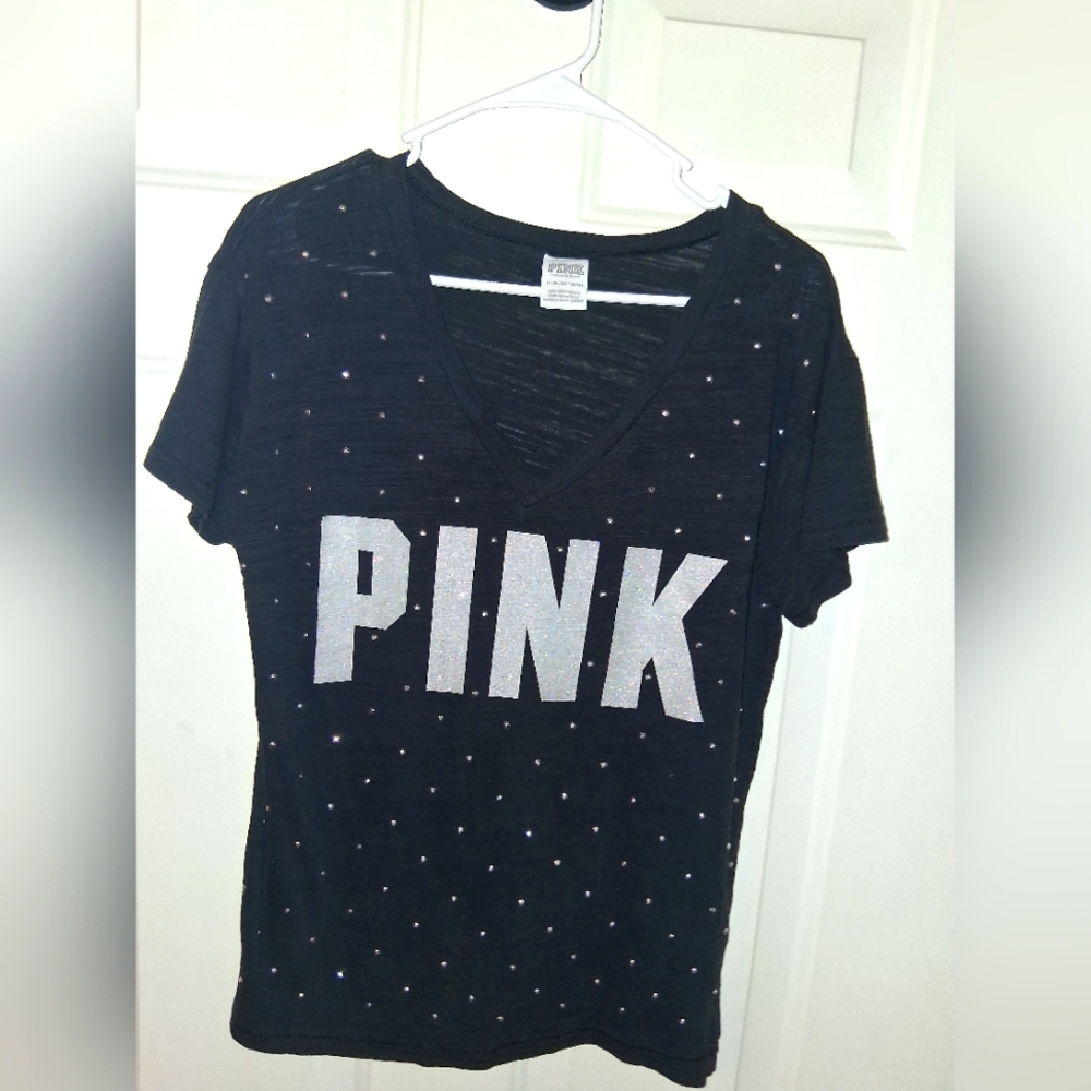 PINK Victoria's Secret Black Tee with Silver Accents